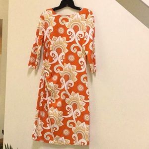 J McLauglin orange paisley dress with gather at waist